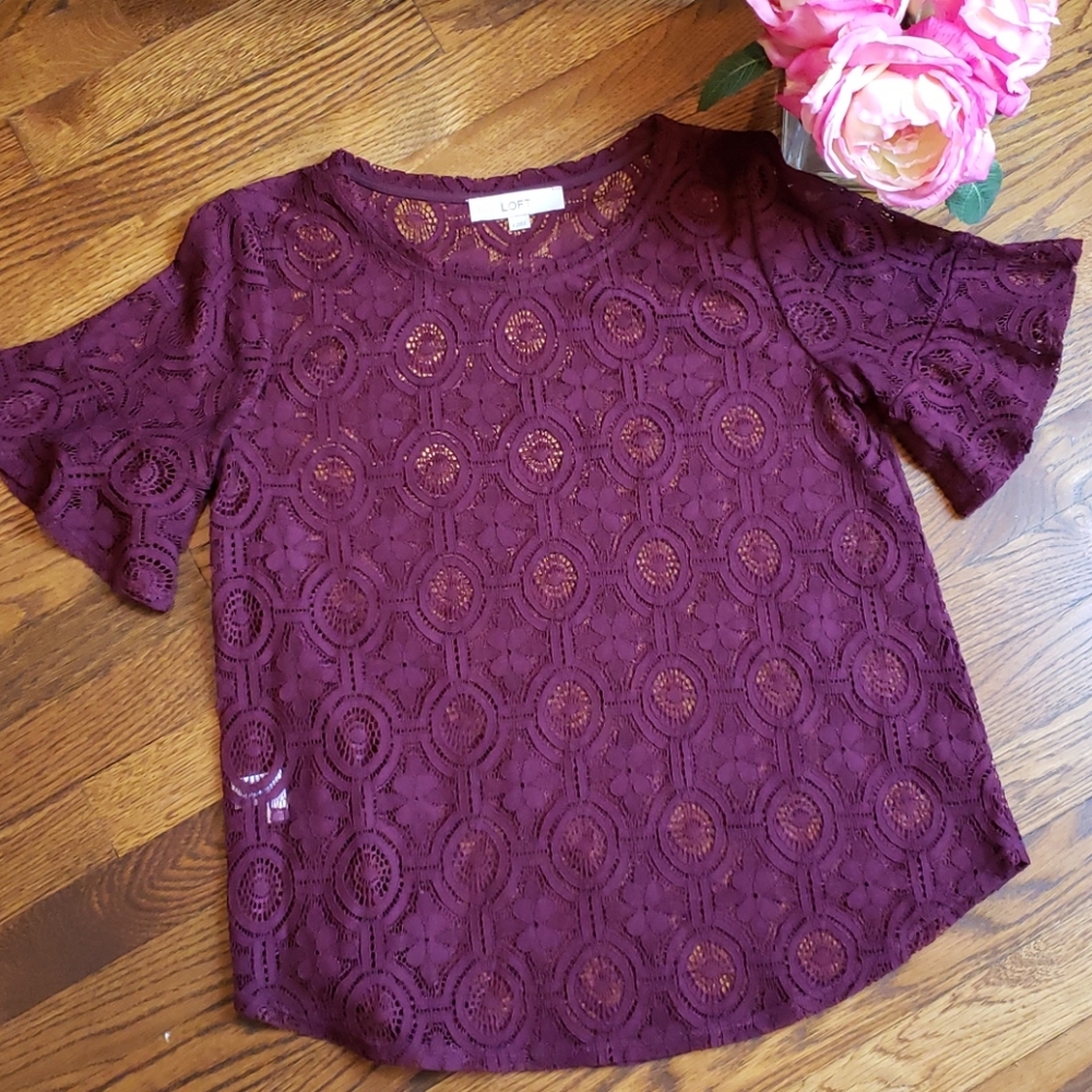 Loft Burgundy Lace Blouse Size S